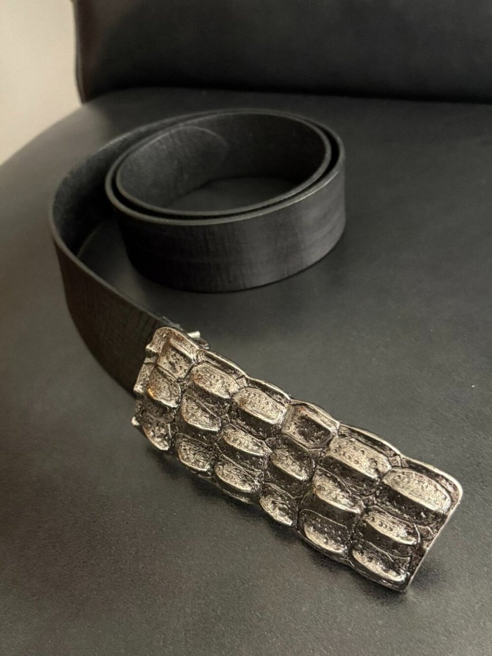 Linea Pelle Men's Belt, Black Leather with Metal Buckle, Sz 36